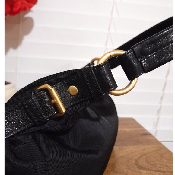 Leather Nylon Ellington Medium Size Solid Black Gold Shoulder Bag Minimalist - Picture 7 of 14